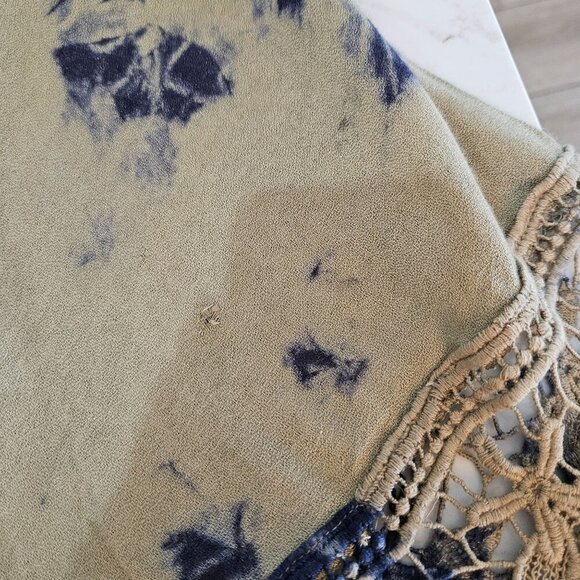 Parsley & Sage Small Button Tie Dye Boho Top Crochet Blue Tan Festival Bell Slv - Picture 10 of 11